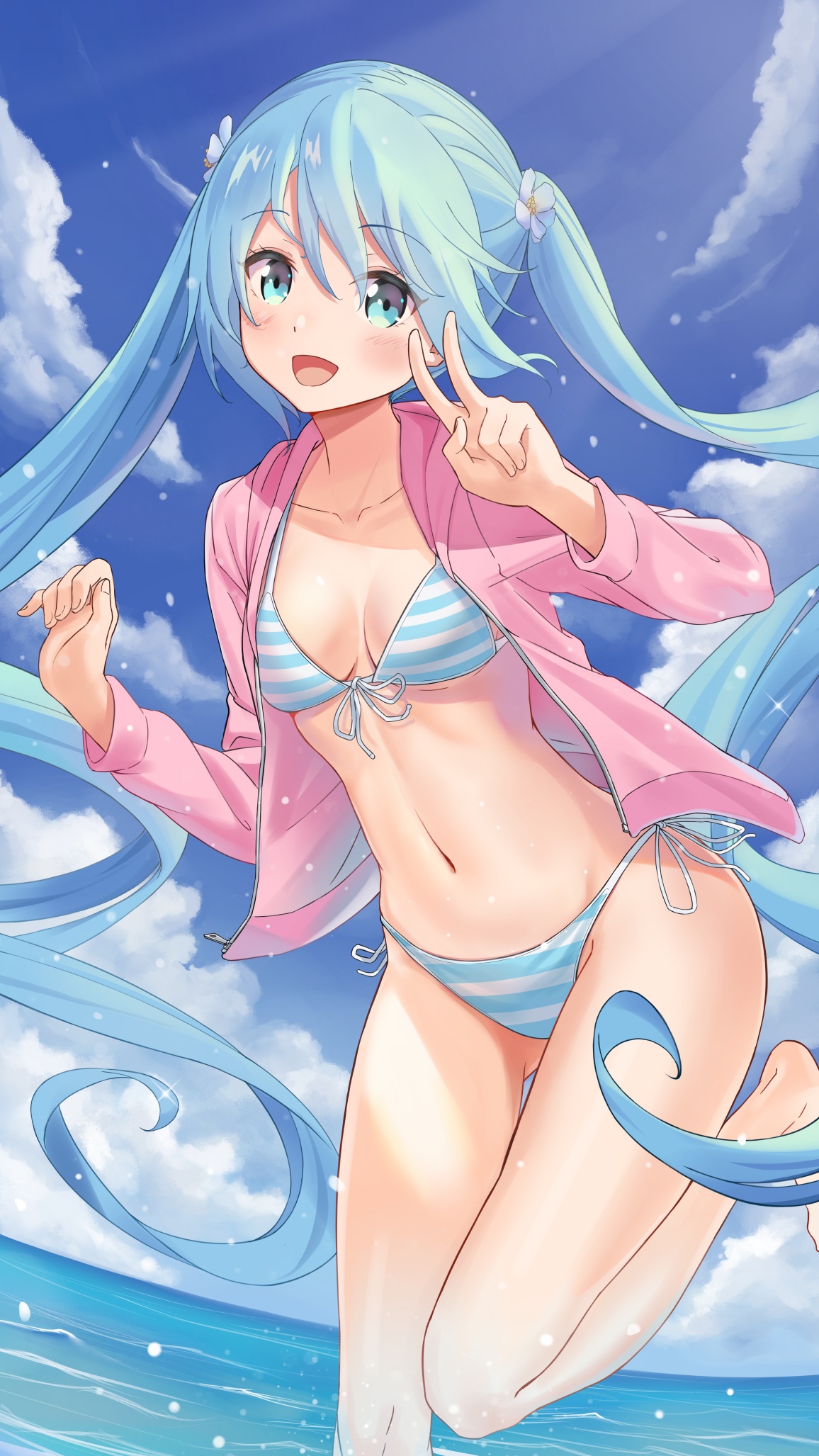 Bibboss Vocaloid Hatsune Miku Bikini Cleavage Open Shirt Swimsuits Yande Re